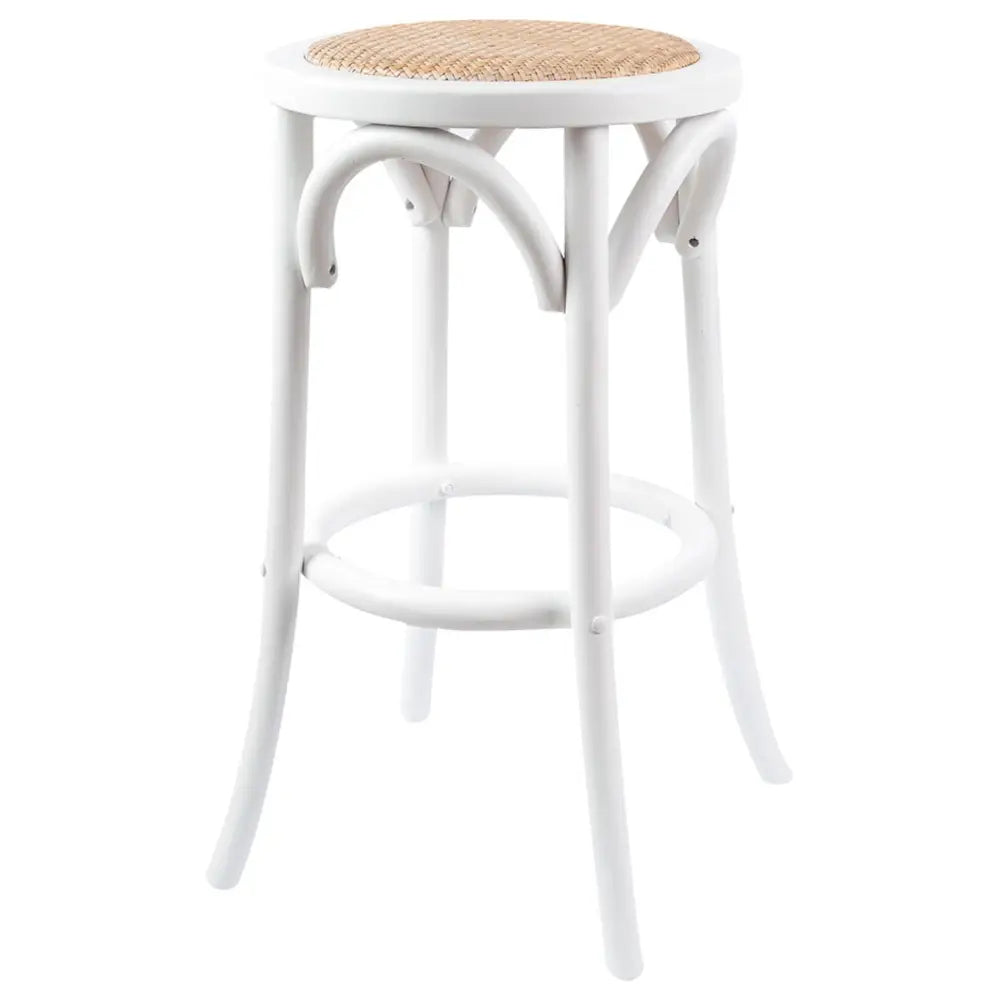 Aster Round Bar Stools Dining Stool Chair Solid Birch Timber Rattan Seat White - Furniture > Bar Stools & Chairs