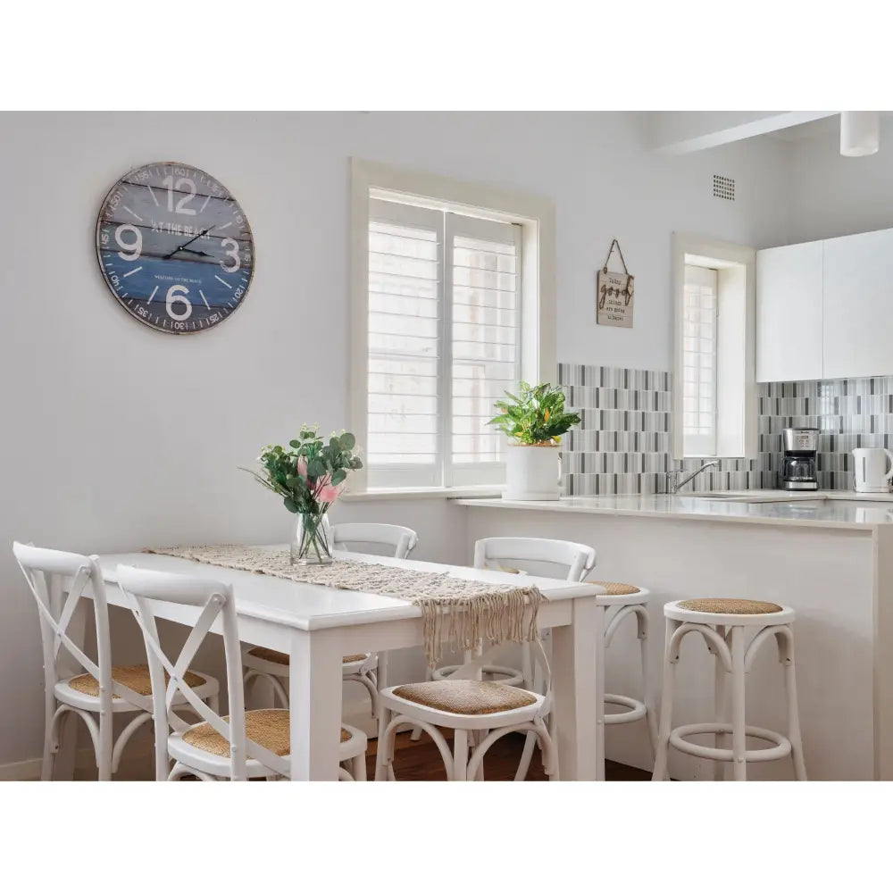 Aster Round Bar Stools Dining Stool Chair Solid Birch Timber Rattan Seat White - Furniture > Bar Stools & Chairs