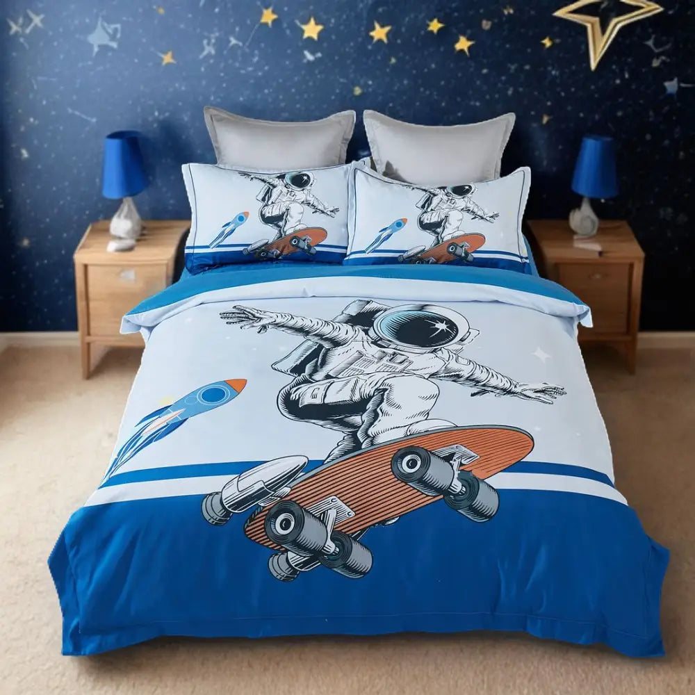 Astronaut Kids Quilt Cover Set - Double Size - Home & Garden > Bedding