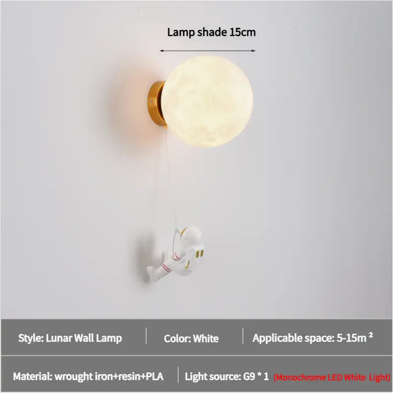 Astronaut Moon Wall Lamp with LED White Light,Diameter 15cm - Home & Garden > Lighting > Wall Lights