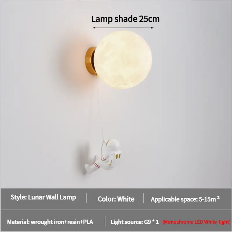 Astronaut Moon Wall Lamp with LED White Light,Diameter 25cm - Home & Garden > Lighting > Wall Lights