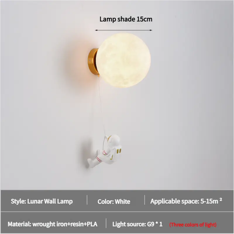 Astronaut Moon Wall Lamp with Three Colors of Light,Diameter 15cm - Home & Garden > Lighting > Wall Lights