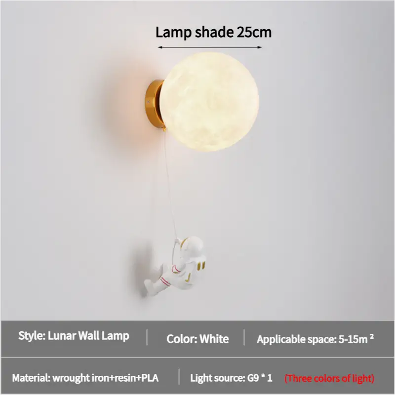 Astronaut Moon Wall Lamp with Three Colors of Light,Diameter 25cm - Home & Garden > Lighting > Wall Lights