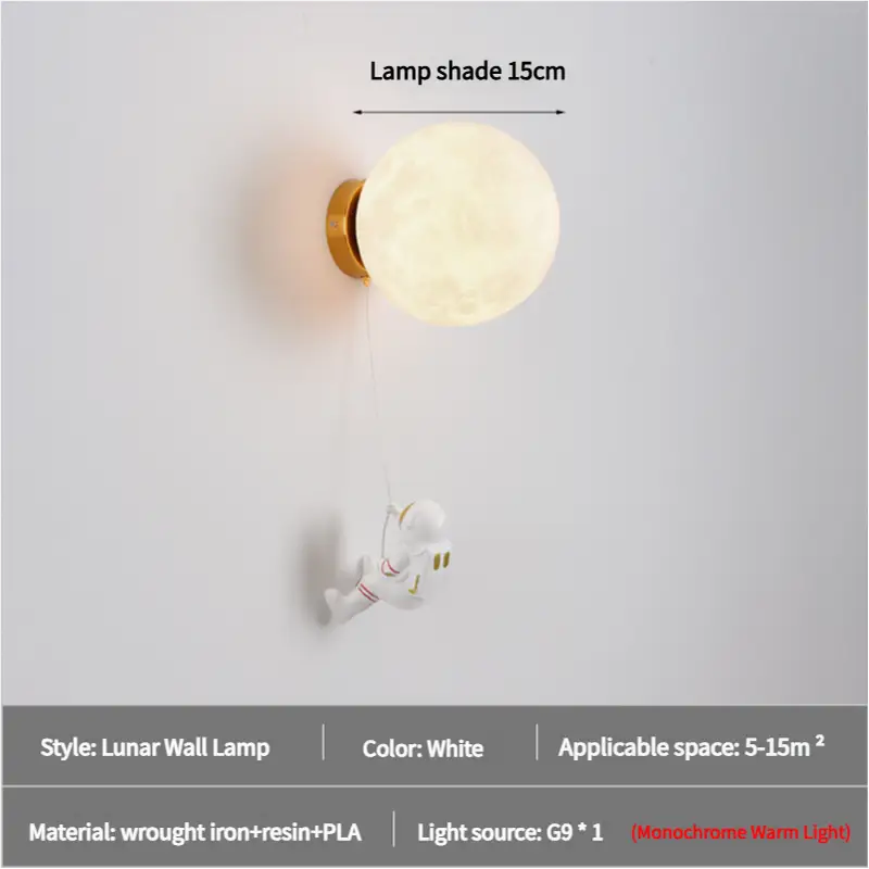 Astronaut Moon Wall Lamp with Warm Light,Diameter 15cm - Home & Garden > Lighting > Wall Lights