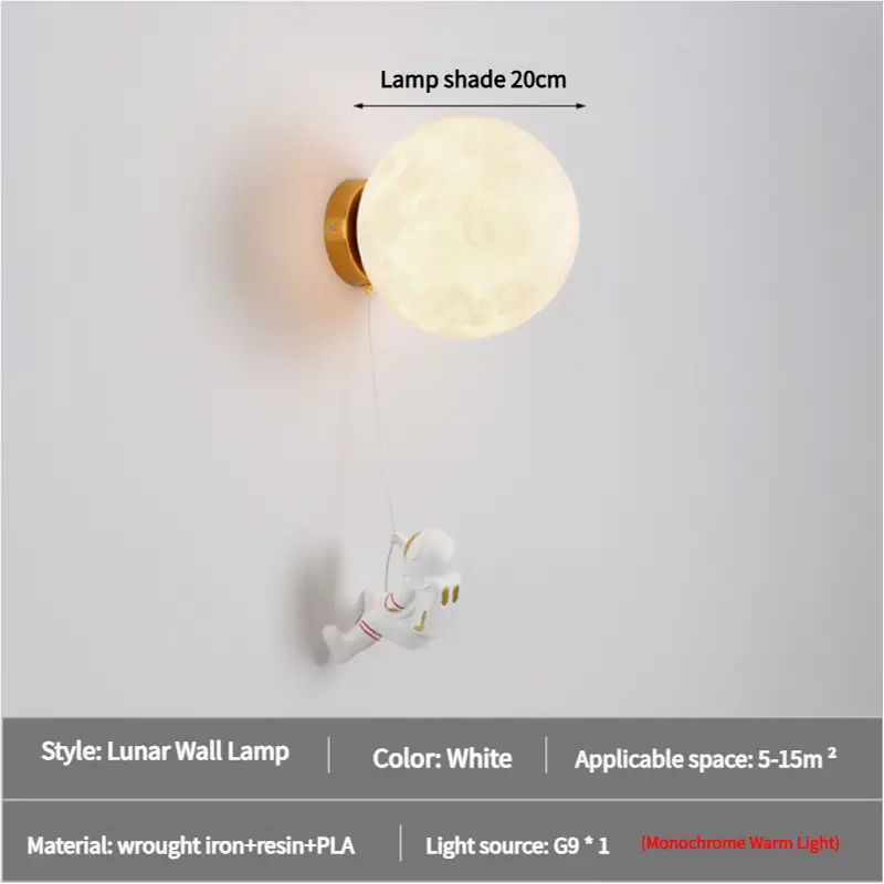 Astronaut Moon Wall Lamp with Warm Light,Diameter 20cm - Home & Garden > Lighting > Wall Lights