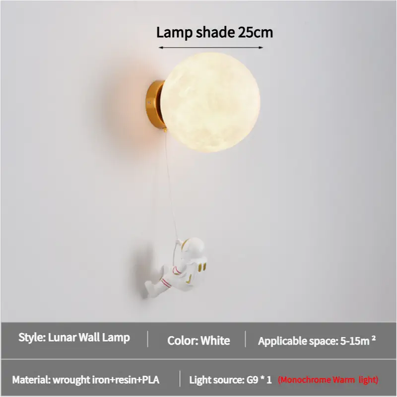 Astronaut Moon Wall Lamp with Warm Light,Diameter 25cm - Home & Garden > Lighting > Wall Lights