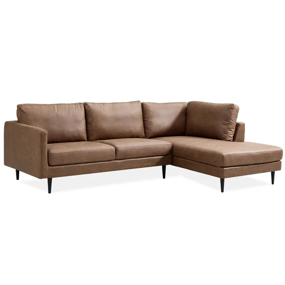 Athena 2 Seater Sofa Fabric Uplholstered Right Chaise Lounge Couch - Saddle - Furniture > Sofas