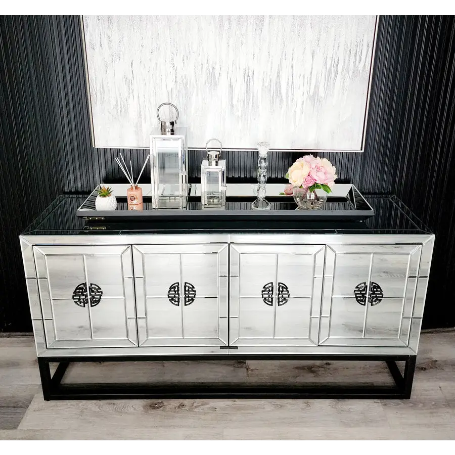 Athens Mirrored Buffet Table -Black - Furniture > Dining