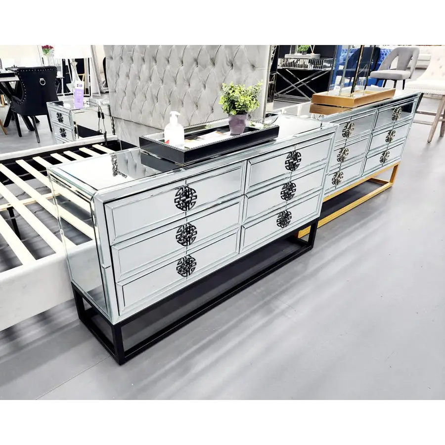 Athens Mirrored Dresser Table -Black - Furniture > Bedroom > Dressers