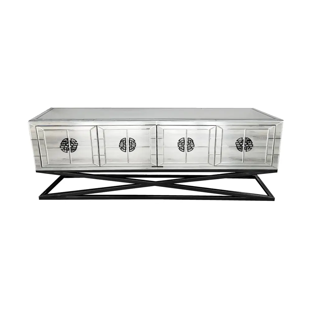 Athens Mirrored TV Unit Table- Black Legs - Furniture > Living Room