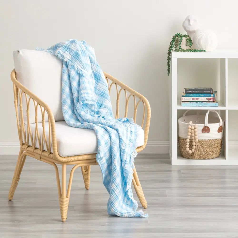 Atlantic Reversible Vintage Washed Yarn Dyed Textured Cotton French Blue Throw by Renee Taylor - Home & Garden > Decor