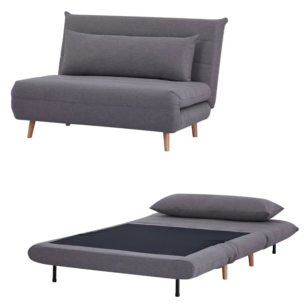 Audrey 2 Seater Sofa Futon Bed Love Seat Fabric Lounge Couch - Graphite - Furniture > Sofas