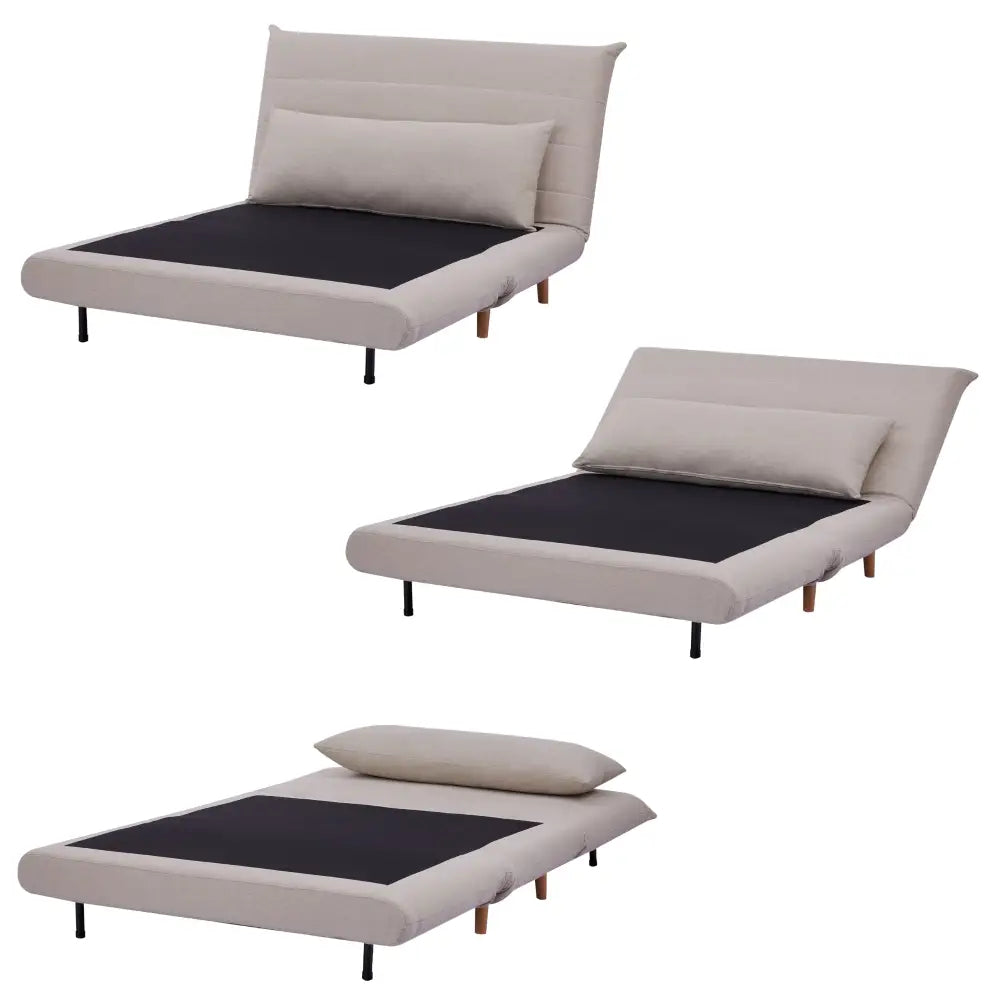 Audrey 2 Seater Sofa Futon Bed Love Seat Fabric Lounge Couch - Beige - Furniture > Sofas