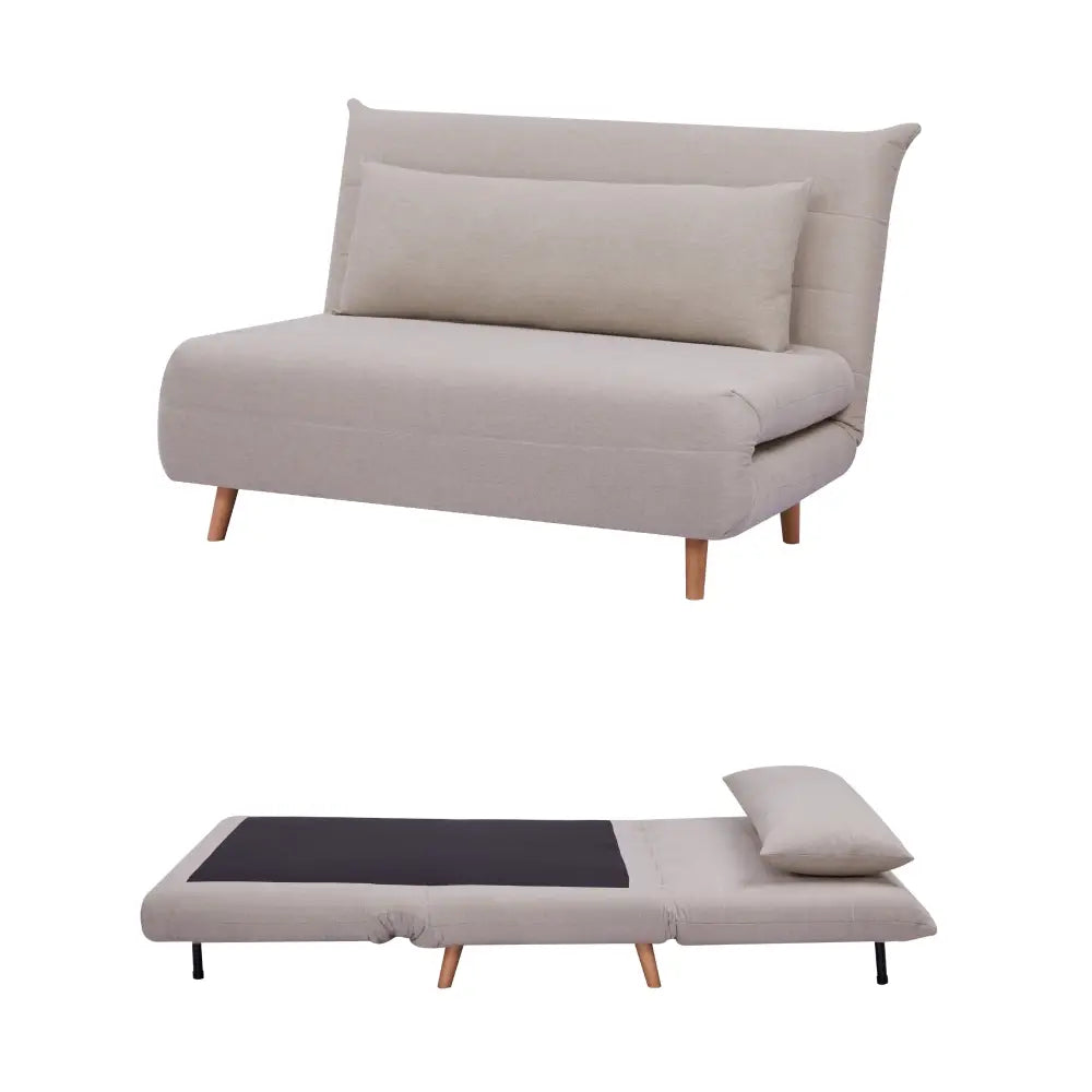 Audrey 2 Seater Sofa Futon Bed Love Seat Fabric Lounge Couch - Beige - Furniture > Sofas