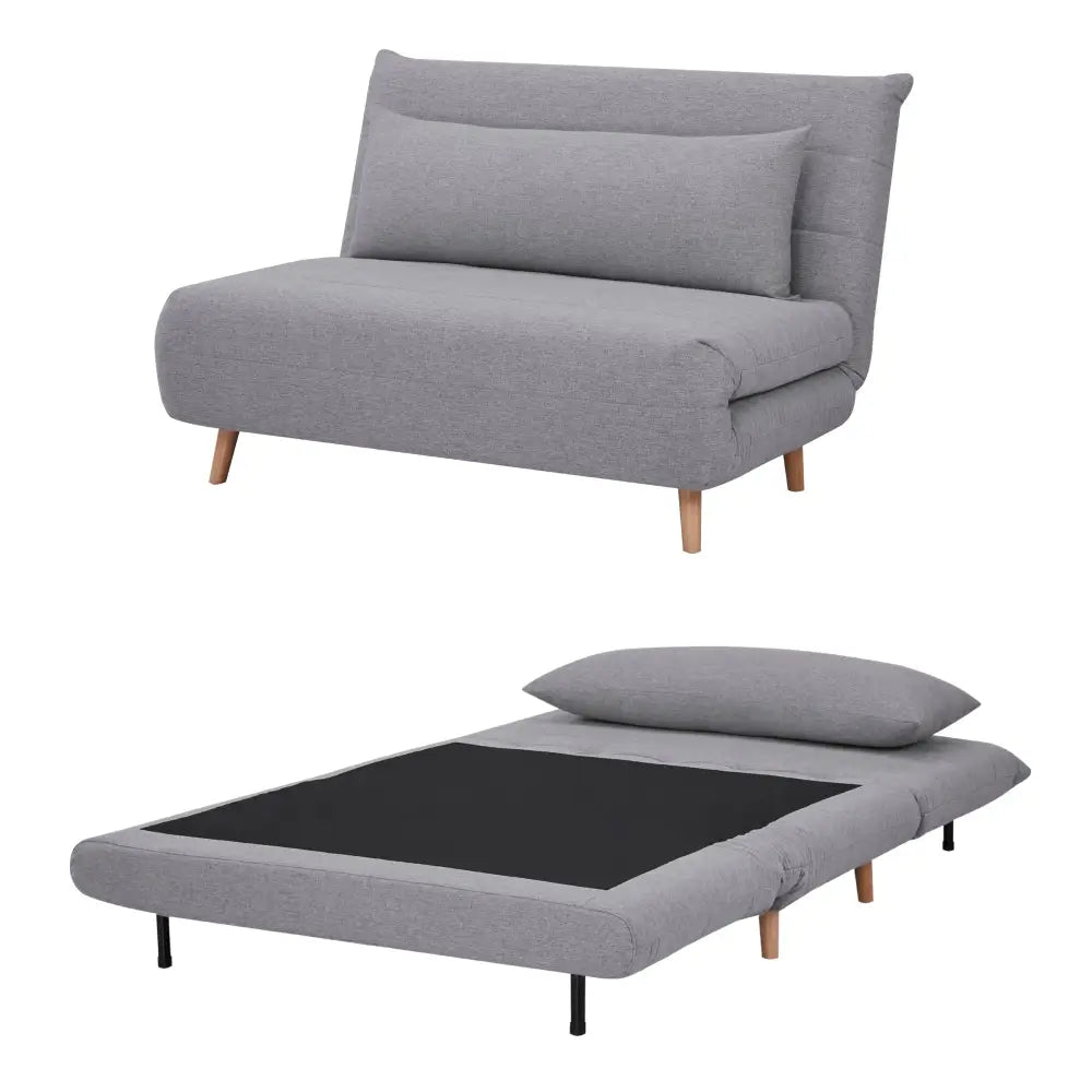 Audrey 2 Seater Sofa Futon Bed Love Seat Fabric Lounge Couch - Grey - Furniture > Sofas