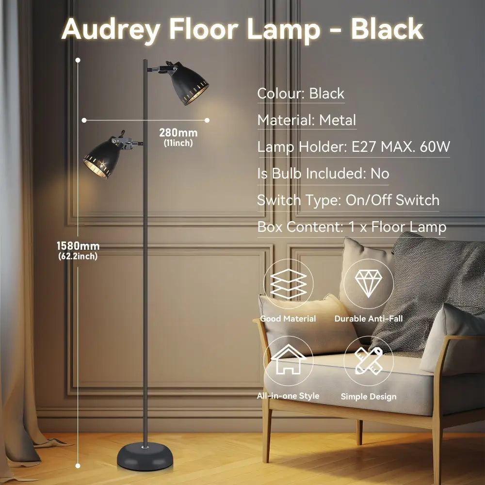 Audrey Floor Lamp - Black - Home & Garden > Lighting