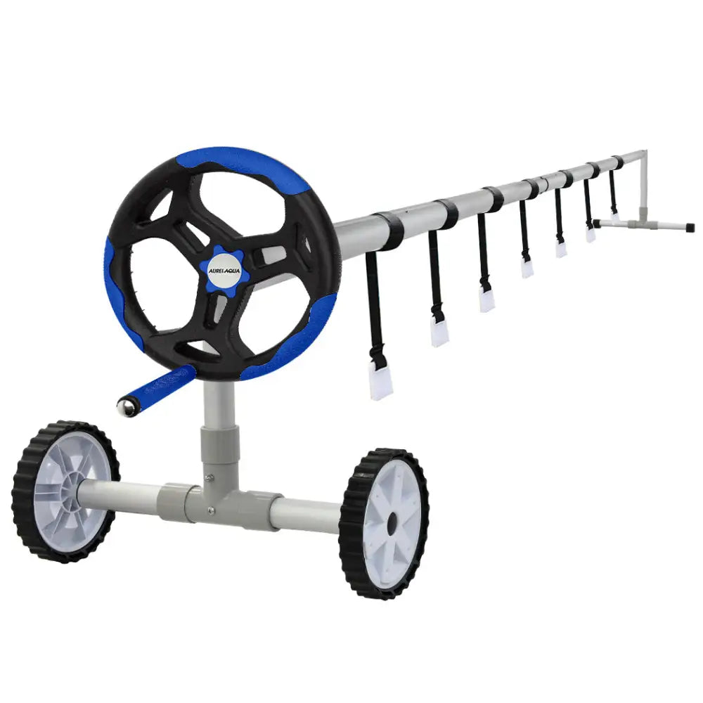 AURELAQUA 4.05m Swimming Pool Roller Cover Reel Adjustable Solar Wheels Thermal - Home & Garden > Pool & Accessories