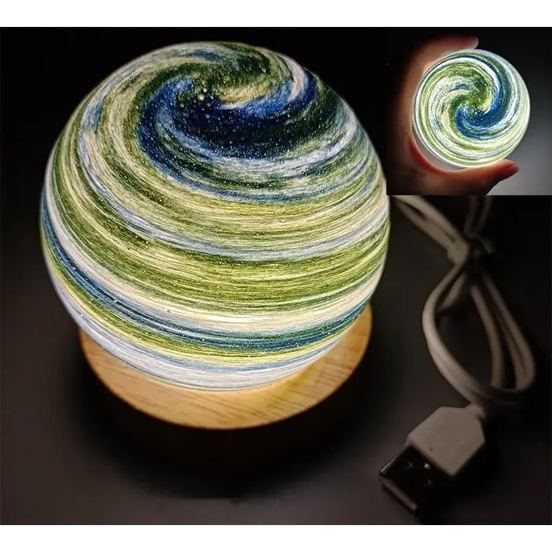 Aurora LED Planet Night Light with Wooden Base USB Rechargeable - Home & Garden > Lighting > Night Lights & Ambient