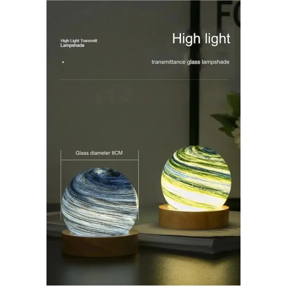 Aurora LED Planet Night Light with Wooden Base USB Rechargeable - Home & Garden > Lighting > Night Lights & Ambient