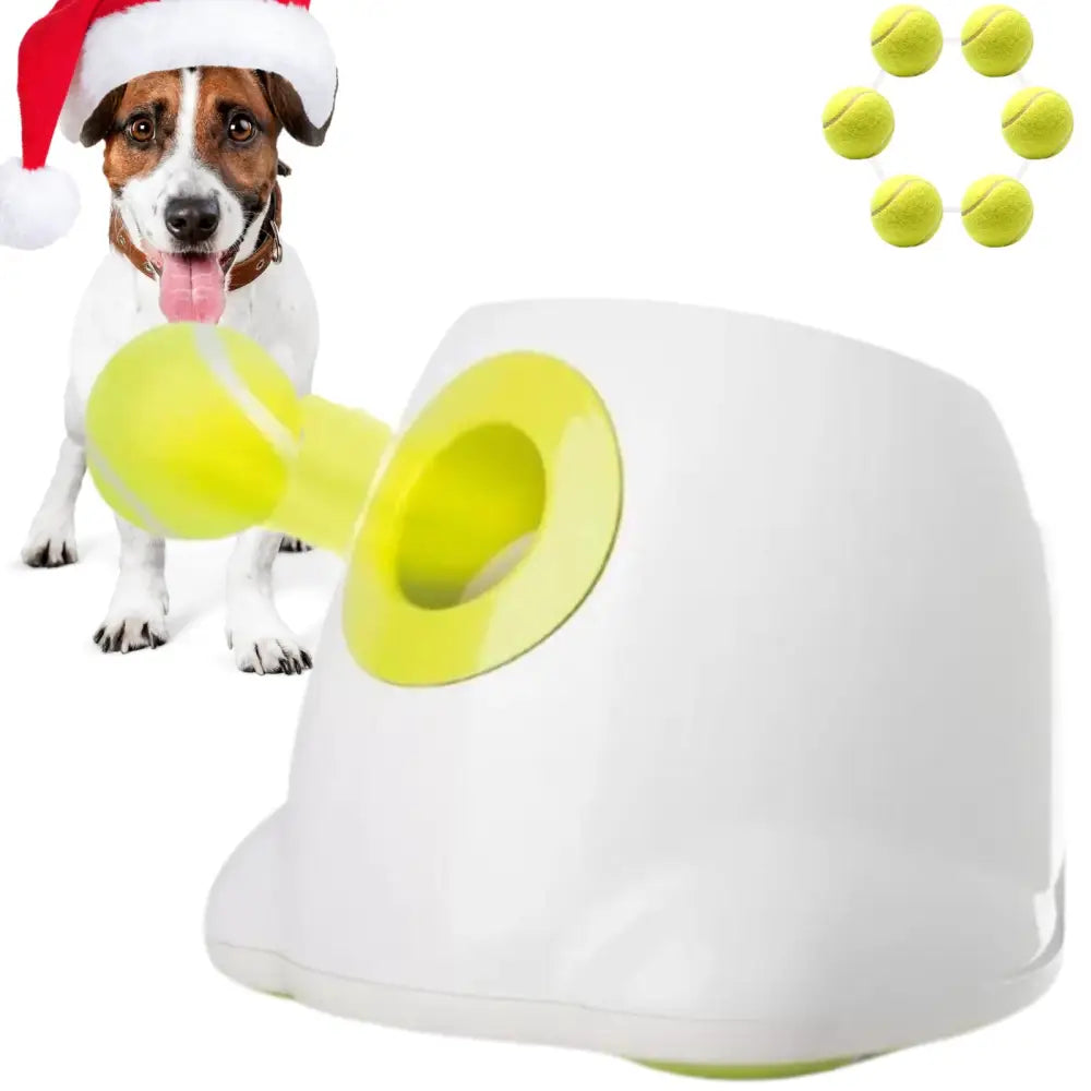 Automatic Ball Launcher Throwing Machine Dog Toys Interactive Tennis Pet 6Balls - Pet Care > Toys > Dog Toys