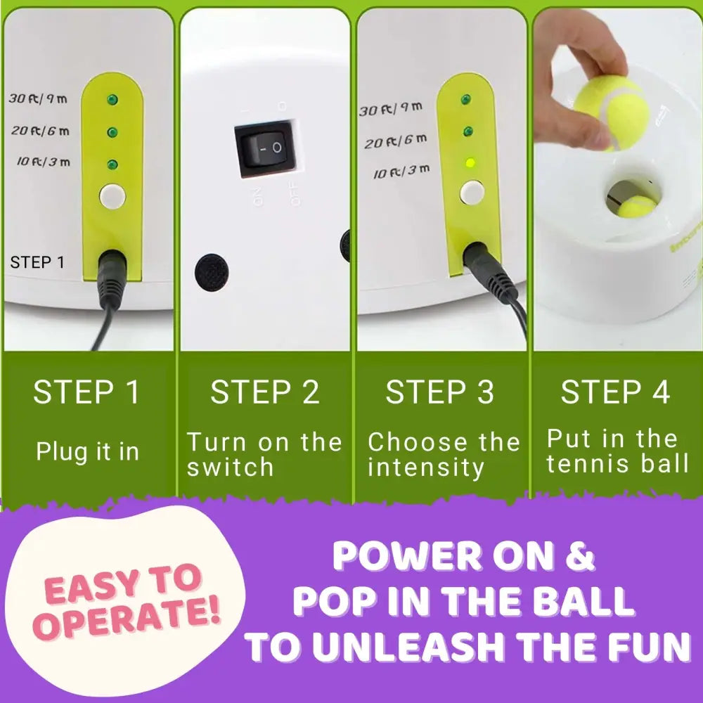 Automatic Ball Launcher Throwing Machine Dog Toys Interactive Tennis Pet 6Balls - Pet Care > Toys > Dog Toys