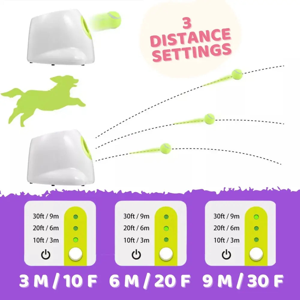 Automatic Ball Launcher Throwing Machine Dog Toys Interactive Tennis Pet 6Balls - Pet Care > Toys > Dog Toys