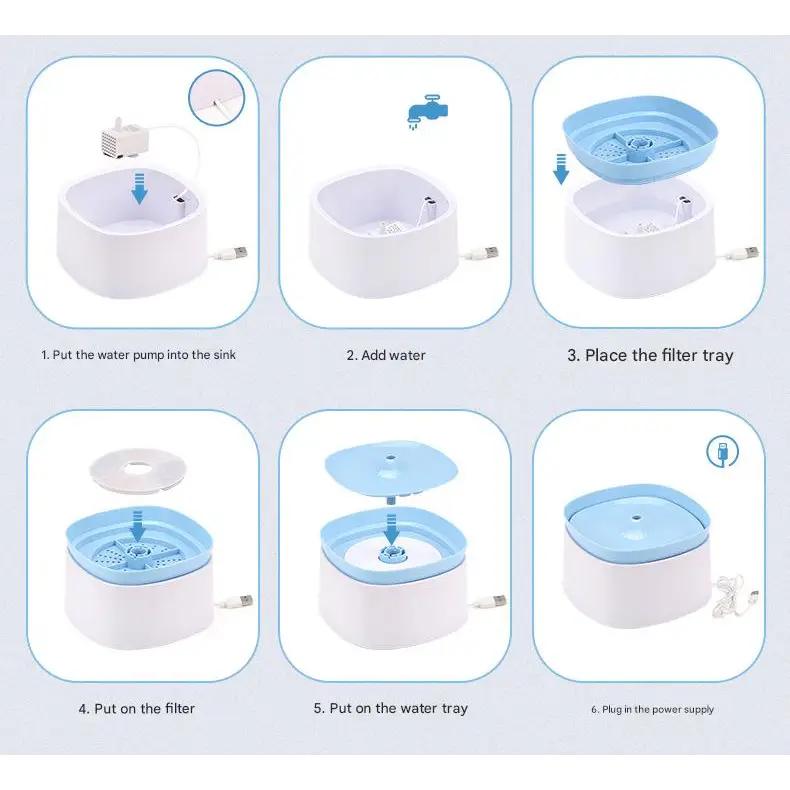 Automatic Pet Water Fountain - USB Powered Multi-Stage Filtration Ultra-Quiet 2L Capacity(black) - Pet Care > Dog