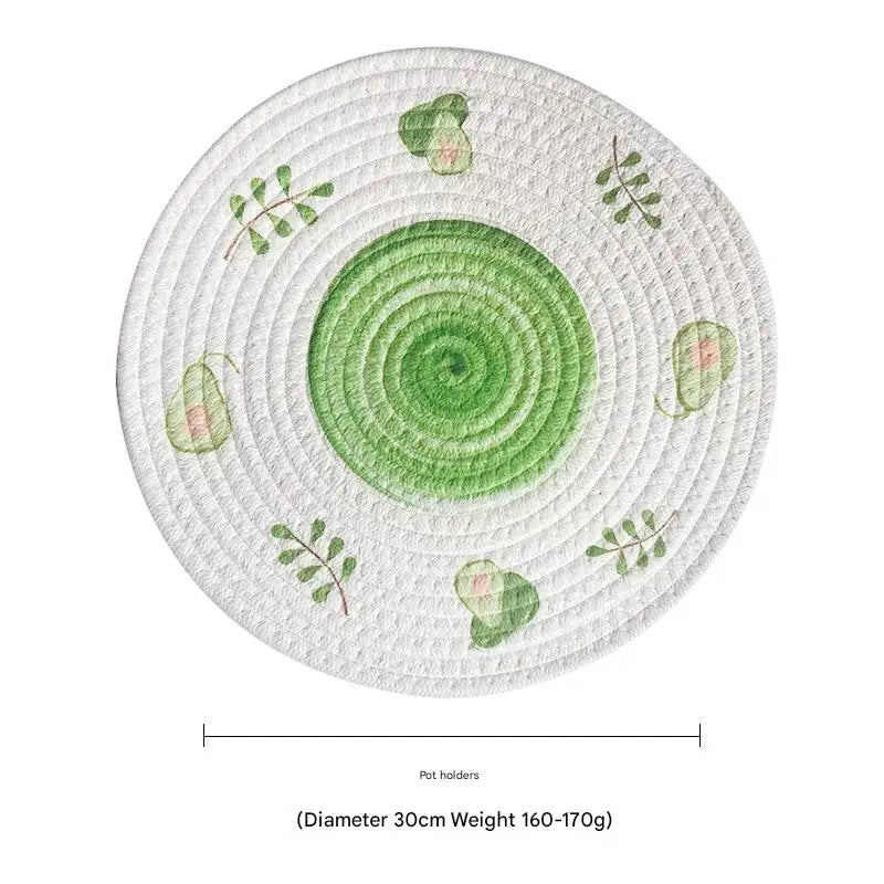 (Avocado) Cotton Rope Woven Placemats - Set of 3 30cm Diameter Heat Resistant Kitchen Decor - Home & Garden >