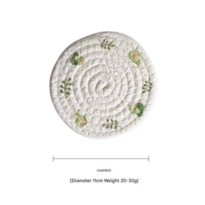(Avocado) Cotton Rope Woven Placemats - Set of 5 11cm Diameter Heat Resistant Kitchen Decor - Home & Garden >