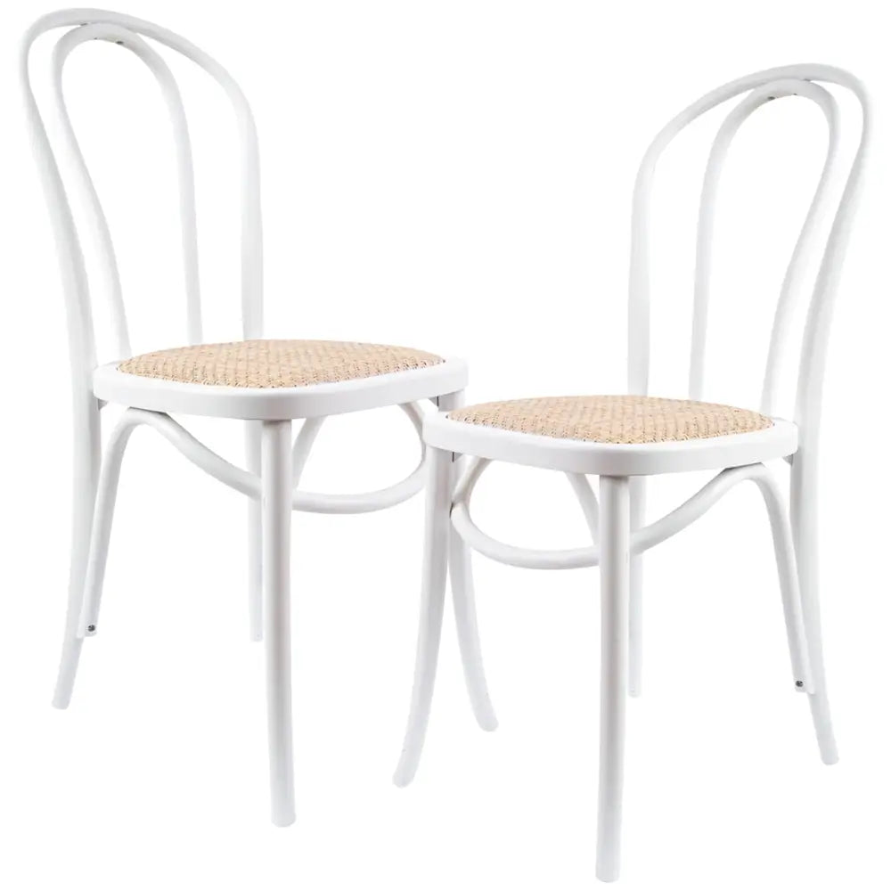 Azalea Arched Back Dining Chair 2 Set Solid Elm Timber Wood Rattan Seat - White - Furniture > Dining