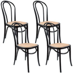 Azalea Arched Back Dining Chair 4 Set Solid Elm Timber Wood Rattan Seat - Black - Furniture > Dining