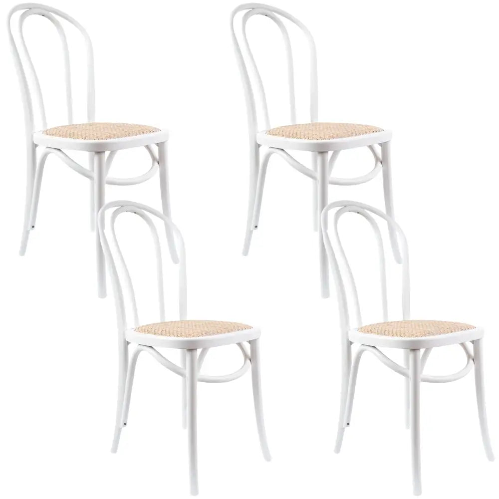 Azalea Arched Back Dining Chair 4 Set Solid Elm Timber Wood Rattan Seat - White - Furniture > Dining