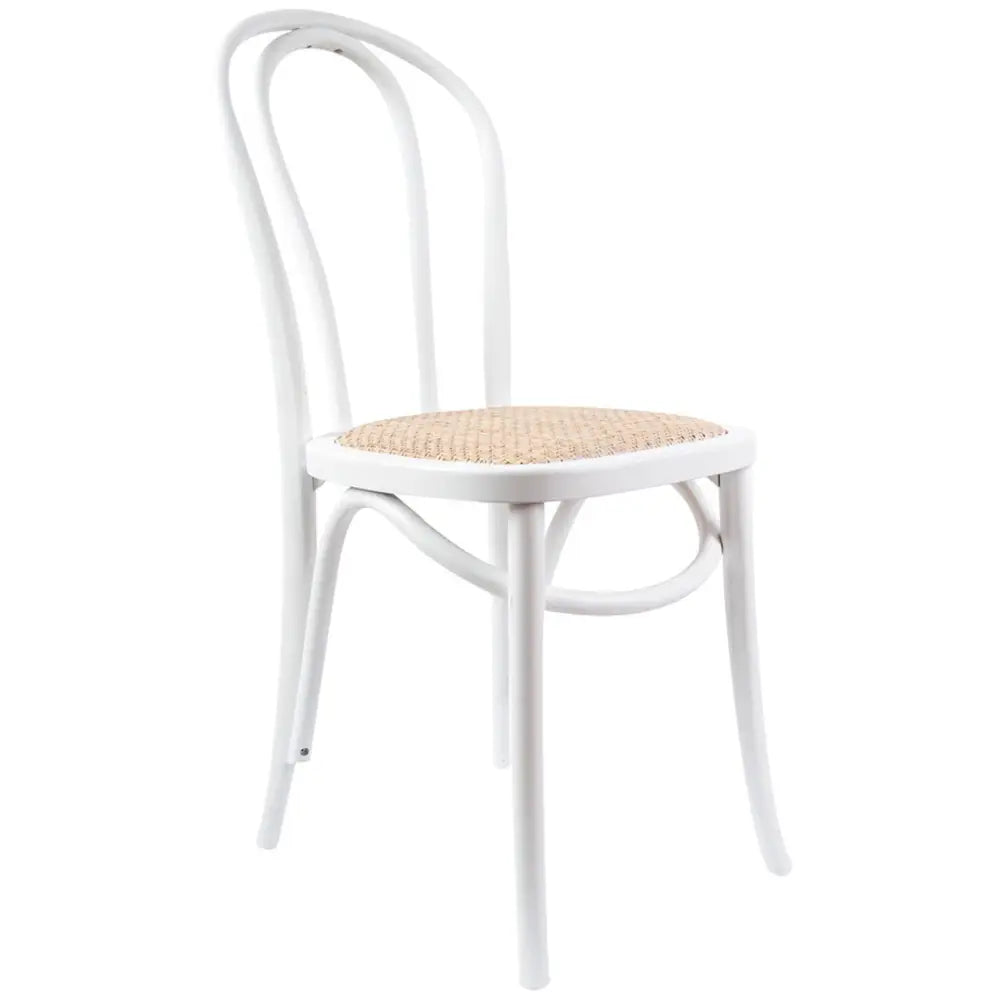 Azalea Arched Back Dining Chair 4 Set Solid Elm Timber Wood Rattan Seat - White - Furniture > Dining