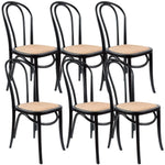 Azalea Arched Back Dining Chair 6 Set Solid Elm Timber Wood Rattan Seat - Black - Furniture > Dining