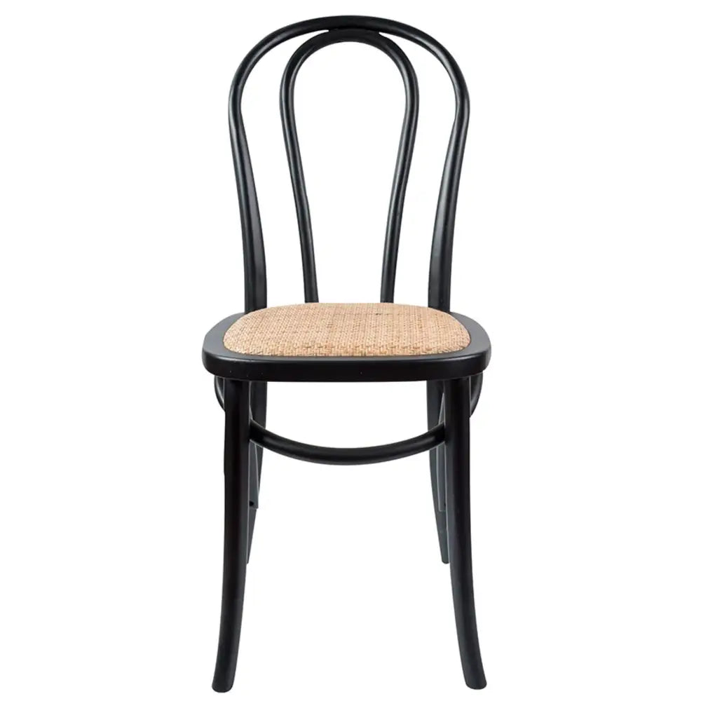 Azalea Arched Back Dining Chair 6 Set Solid Elm Timber Wood Rattan Seat - Black - Furniture > Dining