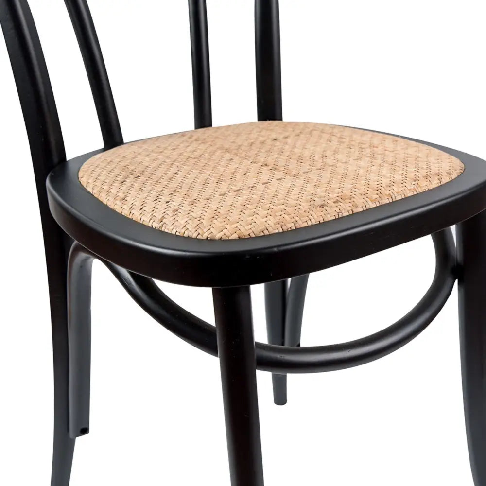Azalea Arched Back Dining Chair 6 Set Solid Elm Timber Wood Rattan Seat - Black - Furniture > Dining