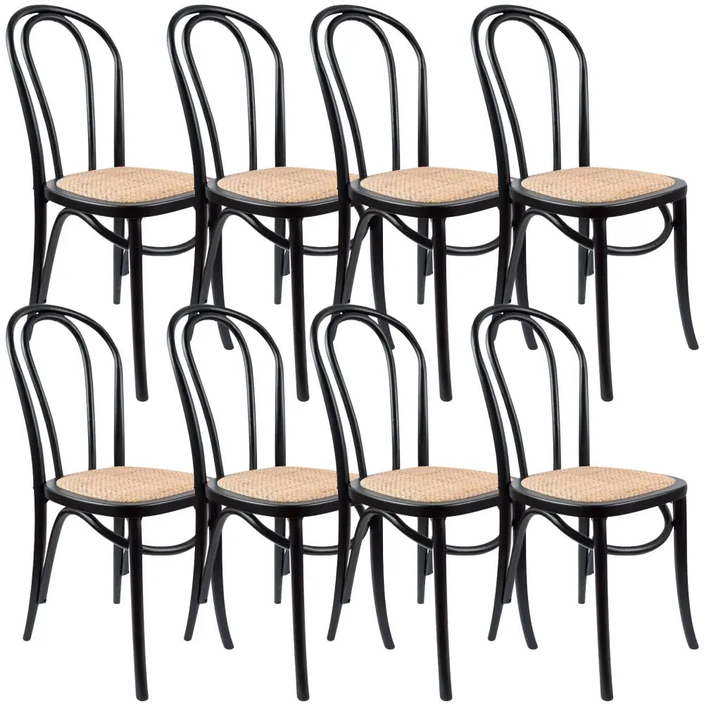 Azalea Arched Back Dining Chair 8 Set Solid Elm Timber Wood Rattan Seat - Black - Furniture > Dining