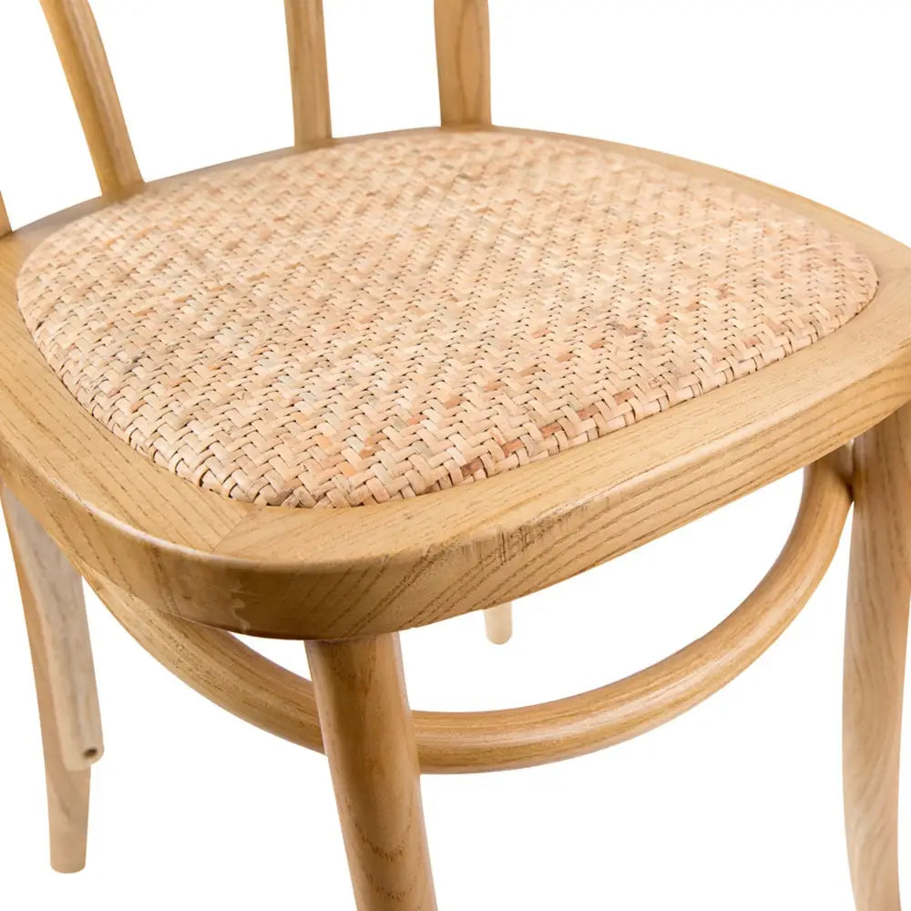 Azalea Arched Back Dining Chair Set of 2 Solid Elm Timber Wood Rattan Seat - Oak - Furniture > Dining