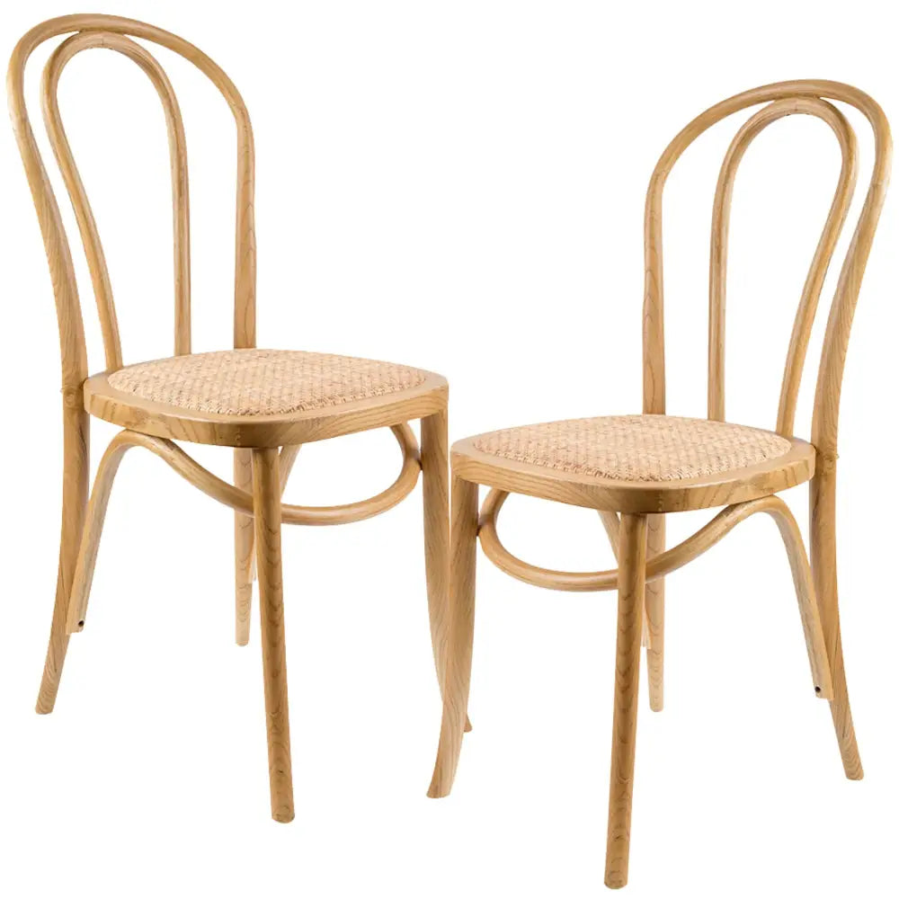 Azalea Arched Back Dining Chair Set of 2 Solid Elm Timber Wood Rattan Seat - Oak - Furniture > Dining
