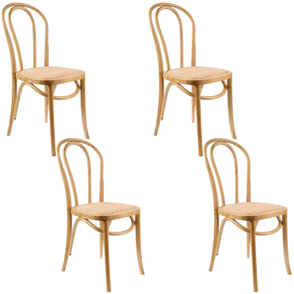 Azalea Arched Back Dining Chair Set of 4 Solid Elm Timber Wood Rattan Seat - Oak - Furniture > Dining