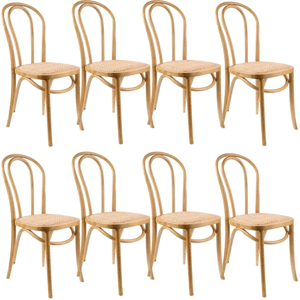 Azalea Arched Back Dining Chair Set of 8 Solid Elm Timber Wood Rattan Seat - Oak - Furniture > Dining