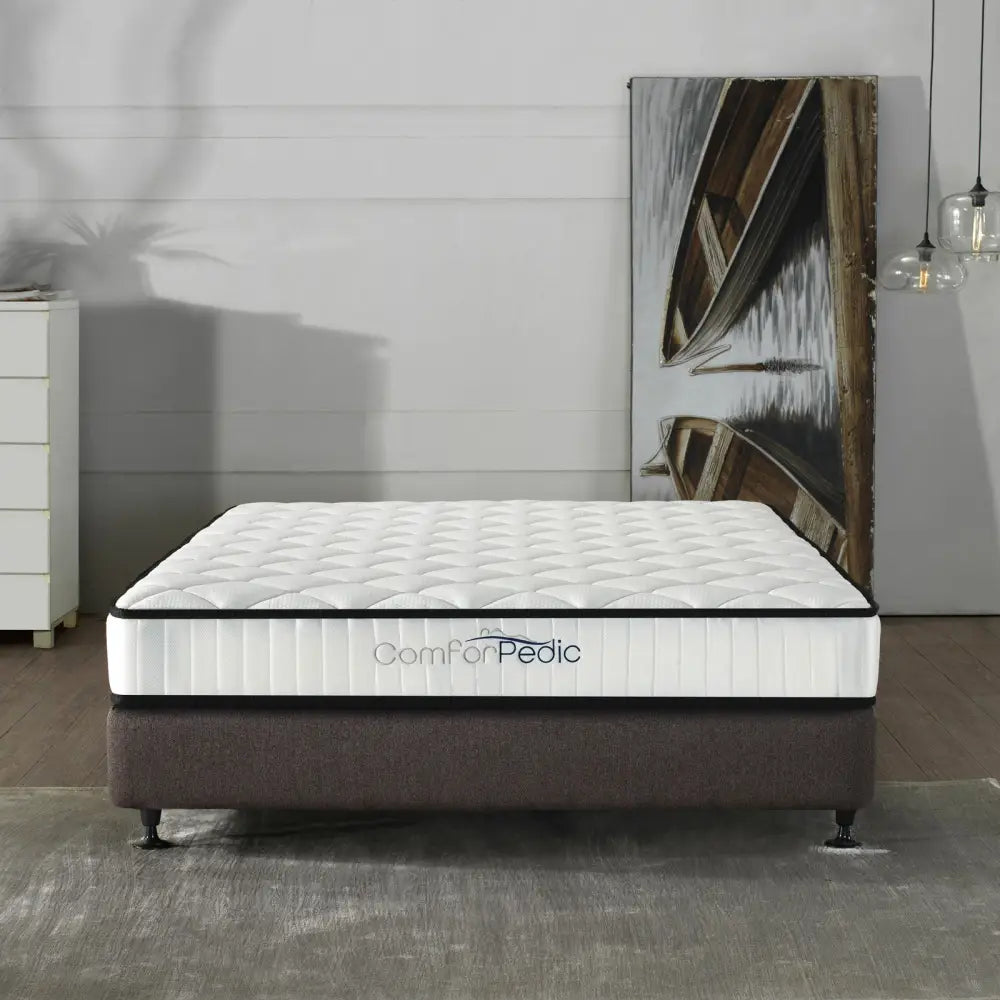 Azure Wood Bed Frame With Comforpedic Mattress Package Deal Bedroom Set - Single - White Brown - Furniture > Bedroom >