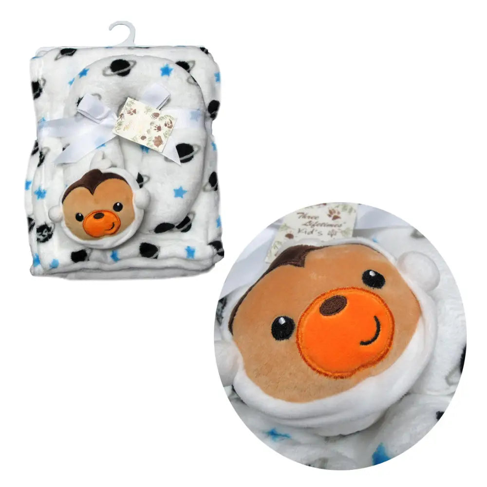 Baby Animal Coral Fleece Blanket + Pillow Monkey - Home & Garden > Bedding