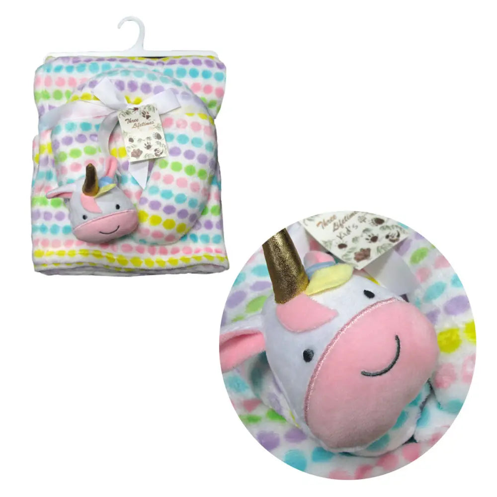 Baby Animal Coral Fleece Blanket + Pillow Unicorn - Home & Garden > Bedding