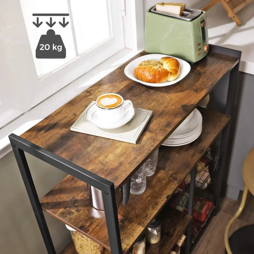 Baker’s Rack with 2 Metal Mesh Baskets Shelves and Hooks 80 x 35 x 95 cm Industrial Style Rustic Brown - Furniture >