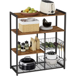 Baker’s Rack with 2 Metal Mesh Baskets Shelves and Hooks 80 x 35 x 95 cm Industrial Style Rustic Brown - Furniture >
