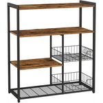 Baker’s Rack with 2 Metal Mesh Baskets Shelves and Hooks 80 x 35 x 95 cm Industrial Style Rustic Brown - Furniture >