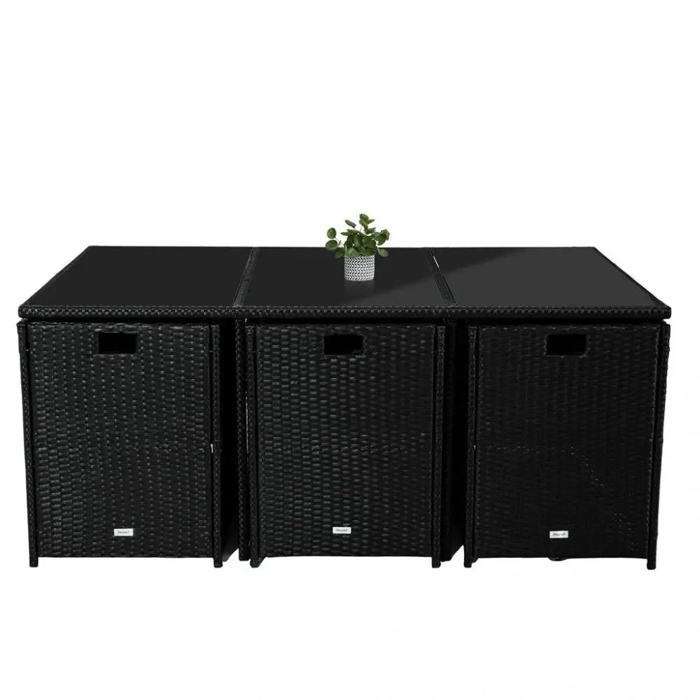 Bali 11 Piece Outdoor Dining Set-Black - Furniture > Outdoor