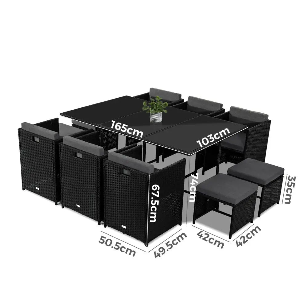 Bali 11 Piece Outdoor Dining Set-Black - Furniture > Outdoor