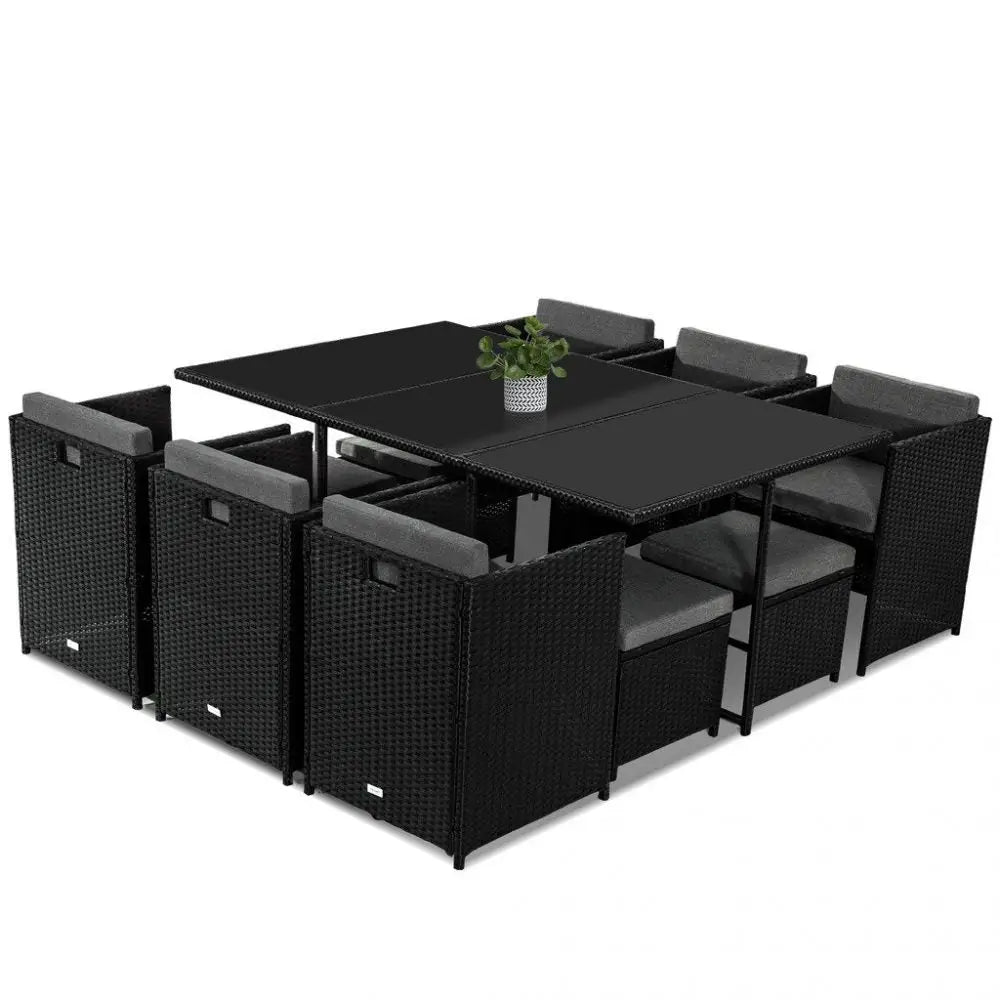 Bali 11 Piece Outdoor Dining Set-Black - Furniture > Outdoor